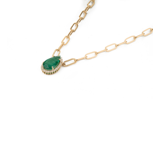 Hot Selling Products Classic Style 12x7 mm <b>Emerald</b> & Diamond Real K14 Yellow Gold Paperclip Chain Cluster <b>Pendant</b> Necklace - Product Image 5