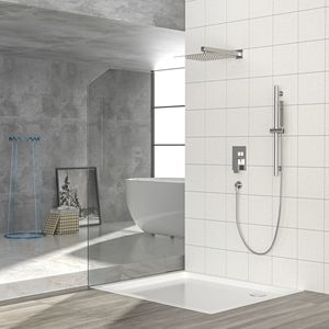 Sistema Doccia Quadrato Regolabile da 10 Pollici, Montaggio a Parete, Set Accessori Bagno in Nichel Spazzolato con Valvola di Ingresso Acqua - Product Image 2
