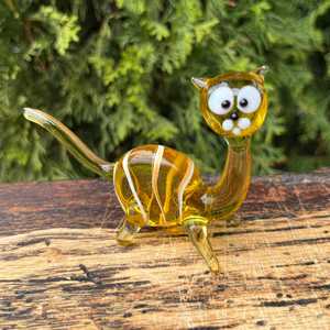 Figurine de chat en verre soufflé, statue d'animal avec rayures blanches, décoration de bureau, sculpture de table - Product Image 5