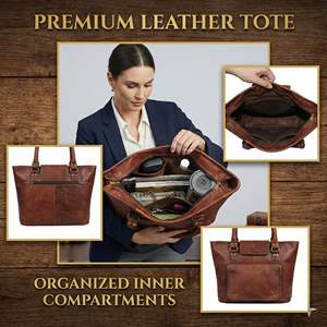 Sac fourre-tout vintage en cuir véritable pour femme |   Sac à main léger à double sangle avec fermeture éclair - Product Image 4