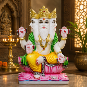 Estatua de Brahma de Mármol - 12 Pulgadas |   Murti del Señor Brahma de mármol blanco hecho a mano |   Ídolo del Dios Hindú de Cuatro Caras |   MALIYAS - Product Image 1