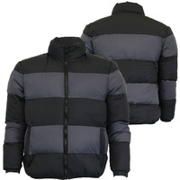 Blouson matelassé pour homme noir et gris à blocs de couleur, col montant, coupe-vent, fermeture éclair décontractée, rembourrage en polyester, vêtement d'hiver