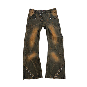 Pantalon en jean vintage délavé pour homme, style crayon, effet moustaches, tendance - Product Image 3