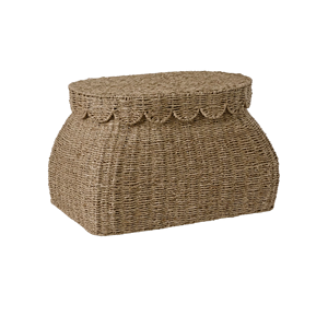 Scalloped Seagrass Storage Trunk Large Size, Handwoven Seagrass <b>Basket</b> with Lid, Nice Style Wholesale From Vietnam - Product Image 4