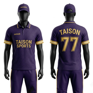 เสื้อคริกเก็ตชาย 180 GSM โพลีเอสเตอร์อินเตอร์ล็อคคุณภาพพรีเมียม สีม่วงทอง ปักลายแบบซับลิเมชั่นตามสั่ง เสื้อทีมซับลิเมชั่น - Product Image 6