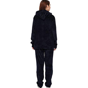 Ensemble de survêtement décontracté d'été pour femmes adultes, en molleton noir, séchage rapide, sportif, 2-en-1, col rond, fermeture éclair, manches longues, couleur unie - Product Image 3