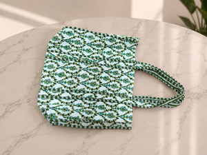 Indian Hand Block Printed Quilted Cotton Fold Shoulder <b>Bag</b> Handmade Eco-Friendly Water Resistant <b>Foldable</b> Shopping <b>Beach</b> Handbag - Product Image 2