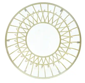 Mesa de Centro Redonda con Vidrio Templado y Estructura de Acero con Alambres Cruzados y Galvanoplastia Dorada - Product Image 3