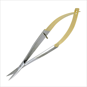 Ciseaux à ressort de précision à lame courbée en acier inoxydable plaqué or de haute qualité pour soins des ongles, cuticules et peaux mortes - Product Image 4