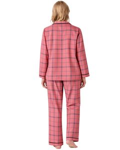 Ensemble de pyjama pour femmes en coton doux à carreaux rose corail personnalisé, manches longues, boutonné, vêtements de nuit, ensemble de vêtements de détente en deux pièces - Product Image 2