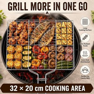 Mild Steel Portable Barbecue <b>BBQ</b> Grill Net Basket Roast Grilling <b>Tray</b> Plated with Wooden Handle for Barbecue, Roasting, Camping - Product Image 3