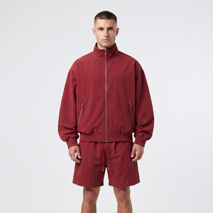 Ensemble court deux pièces coupe-vent zippé pour homme, 100 % nylon polyester, ensemble de jogging ample avec fermeture éclair intégrale - Product Image 1