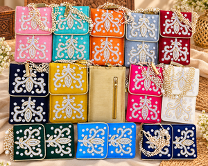 Handmade Embroidered Mini Clutch Wallet With Pearl Chain Handle Assorted Colors <b>For</b> Evening Party CSIEI20-120 - Product Image 6