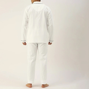 Conjunto de Pijama para Hombre, Blanco, Manga Corta, Transpirable, Abierto por Delante, con Bolsillos, Tela de Satén de Algodón, Ropa de Dormir Informal para Verano - Product Image 2