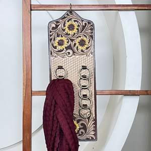 Nouveau porte-écharpe en cuir décoratif, fait à la main, avec plusieurs anneaux, organisateur suspendu pour placard, économise de l'espace - Product Image 4