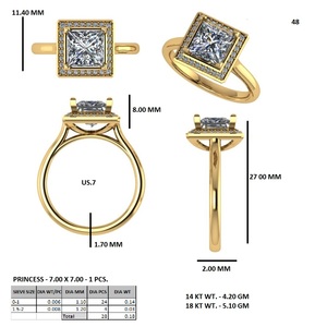 Anillo de Halo con Diamante Cultivado en Laboratorio, Corte Princesa, Chapado en Oro, Joyería Nupcial para Mujer, Regalo de Compromiso y Boda - Product Image 5