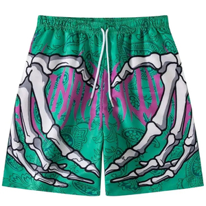 Pantalones cortos de hombre de cintura media con cordón, de secado rápido, con estampado gótico de manos de esqueleto y anarquía, hasta la rodilla - Product Image 5