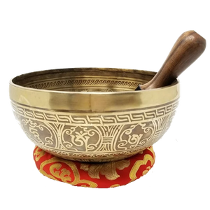 Cuenco tibetano antiguo de bronce con relieve o martillado de colores para la salud y un sonido mágico - Product Image 4