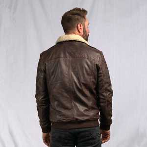 Chaqueta de Cuero Genuino Ecológica para Hombre, Cuello Alto, Color Sólido, Estilo Vintage, Chaqueta Bomber, Chaqueta de Piloto con Cierre para Invierno - Product Image 4