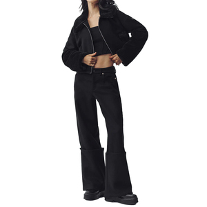 New <b>Women's</b> Wool Blend Bomber <b>Jacket</b> Oversized <b>Zip</b> <b>Up</b> Winter Coat Premium Streetwear Outerwear Rib Knit Trim custom manufacturer - Product Image 3