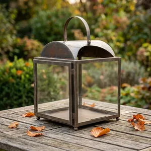 Artisan Design Handmade Iron Metal <b>Lantern</b> <b>Candle</b> Holder <b>Glass</b> Panels Irregular Shape Home Decoration Premium Quality Decorative - Product Image 1