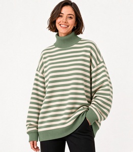 Premium Quality Striped Turtleneck Sweatshirt <b>Long</b> <b>Sleeve</b> Knitted Cotton Casual Loose Fit Fashion <b>Top</b> Spring Wear - Product Image 5