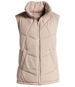 Chaleco Acolchado Beige sin Mangas para Mujer, con Cuello Alto y Cierre de Cremallera, Ropa de Abrigo Informal para Invierno - Product Image 1