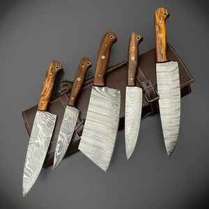 Juego de Cuchillos de Chef de Acero de Damasco Hechos a Mano de Alta Calidad Premium, Juego de Cuchillos de Chef Personalizados con Estuche de Cuero, Venta al por Mayor - Product Image 1