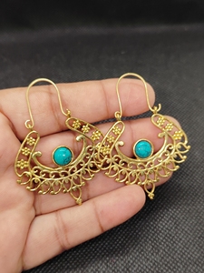 Elegant Bohemia Gold-Plated Turquoise Drop Dangle Earrings Women Fashionable Brass Jewelry Bezel Setting Pear Shape - Product Image 1