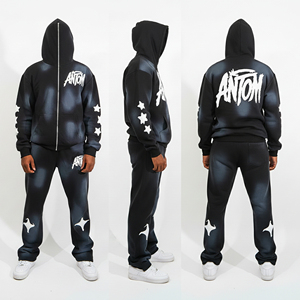 Ensemble de survêtement unisexe à capuche décontracté d'hiver, épais, 100 % polyester, antibactérien, noir, rouge, vert, respirant, grandes tailles - Product Image 1