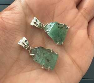 Beautiful Raw Emerald Pendant Necklace 925 Sterling Silver Chain May Birthstone, <b>Green</b> Gem A Quality <b>Jewellery</b> For Women - Product Image 1