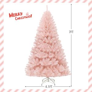 Albero di Natale Artificiale Rosa da 2,1 m con Cerniere e Base in Metallo, Albero di Natale Artificiale Pieno e Voluminoso - Product Image 1