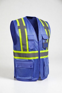 Gilet de sécurité réfléchissant bleu avec panneaux en maille et plusieurs poches pour les travaux de construction et de circulation - Product Image 3