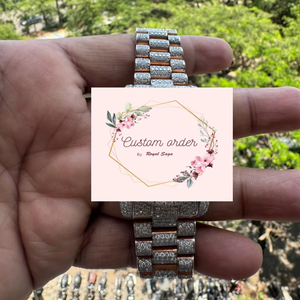 Custom 41mm Two Tone Iced Out Moissanite Watch Mechanical Movement Orange Dial Stainless Steel Luxury Diamond Watches for Men - Product Image 1