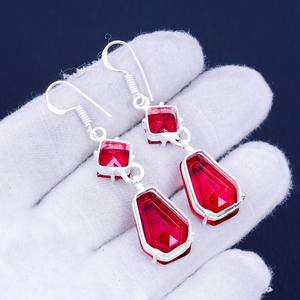 Boucles d'oreilles pendantes en argent sterling 925 avec grenat rouge, bijoux faits à la main, boucles d'oreilles pour femmes, vente en gros - Product Image 3