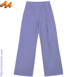Pantalon en jean pour femme, taille mi-haute, coupe ample, décontracté, avec cordon de serrage, couleur unie, jambe large, lavable, tissé, pour l'été, idéal pour les fêtes et le quotidien - Product Image 1