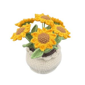 Pot de fleurs tournesol en crochet fait main en gros avec fleurs en fil tricoté, fleurs amigurumi, décoration de bureau à domicile, cadeau - Product Image 2