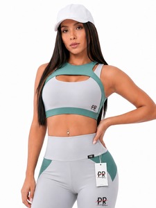 Conjunto de Yoga de Alta Calidad para Mujer, Tallas Grandes, Color Sólido, Cintura Alta, Logotipo Frontal Personalizable, Marca Privada, Conjunto de 2 Piezas - Product Image 3