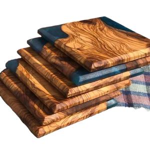 Juego de posavasos de resina de calidad PROTECT con efecto océano decorativo cuadrado redondo posavasos de resina de madera epoxi de Craftsy Home - Product Image 1