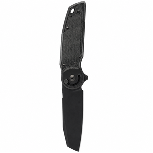 Couteaux pliants noirs avec manche texturé gris, lame Tanto angulaire, pivot circulaire et trou pour cordon, pour utilisation en extérieur - Product Image 5