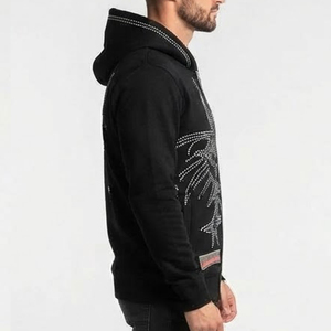 Sweat-shirt à capuche zippé noir pour homme, le plus vendu, avec imprimé dragon en strass, coupe décontractée, poches, idéal pour l'automne - Product Image 3