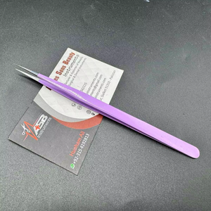 Pinces à cils de précision en acier inoxydable avec poignée diamantée rose et violette, pointes à 45 et 90 degrés pour extensions de cils - Product Image 3