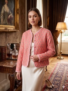 Veste matelassée pour femme, manteau en coton fait main, imprimé à la main, style bohème, boutonnée, vêtement d'extérieur léger - Product Image 3