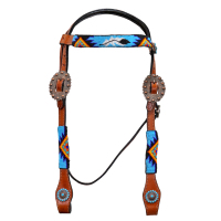 Ensemble d'équitation en cuir véritable occidental avec incrustation turquoise, motif brodé, fermeture à boucle réglable