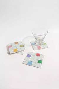 Juego de posavasos cuadrados de madera, bambú y mosaico de vidrio, resistentes al calor, protectores de superficie para mesa, alfombrillas para bebidas, para tazas de café. - Product Image 3