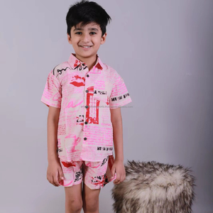 Conjunto de ropa de algodón de primera calidad para niños, camisa informal rosa de manga corta con patrón sólido para niños de 1 a 12 años, el mejor precio - Product Image 1
