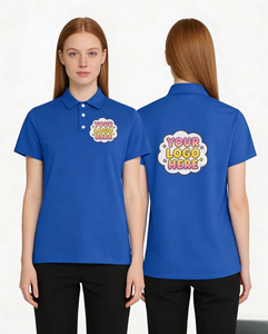 Customizable Blue Polyester Turndown Collar Polo Shirt Women Short Sleeve Digital Printing Embroidered Cartoon Logo Promotional - Product Image 1