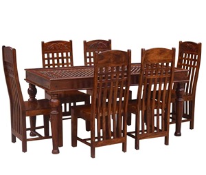 Table à manger en teck massif de haute qualité, moderne, luxueuse, royale, écologique, durable, avec 6 chaises, pour la maison ou les restaurants, facile à assembler - Product Image 2