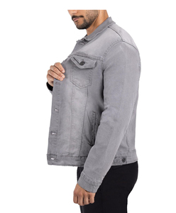 Men's Gray <b>Denim</b> <b>Jacket</b> Regular Fit Button Fly Solid Color Casual Autumn Cotton Washable Pockets Topstitch Stonewashed - Product Image 2