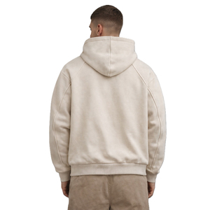 Sweat à capuche double couche en coton épais pour homme, coupe oversize avec panneaux structurés, streetwear personnalisé, vente en gros - Product Image 3